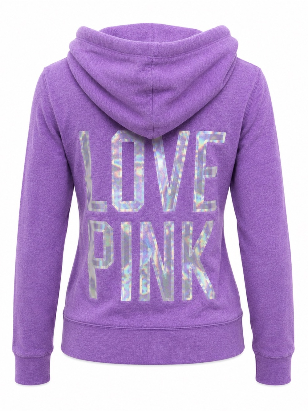 PINK Victoria's Secret Purple Hoodie with Holographic LOVE PINK Back Graphic